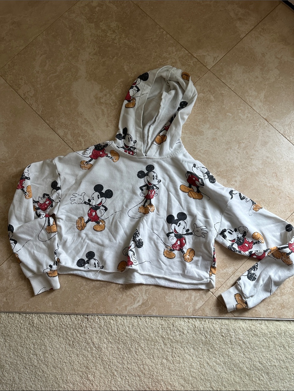 H&M Mickey Mouse White Cropped Hoodie Sweatshirt